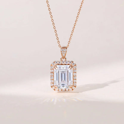 2.20 TCW Emerald Moissanite Diamond Halo Pendant Necklace in Solid Gold 1