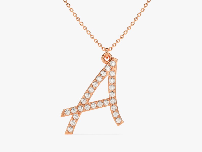 0.30 CT Round Moissanite Diamond Letter Pendant Necklace in Solid Gold 3