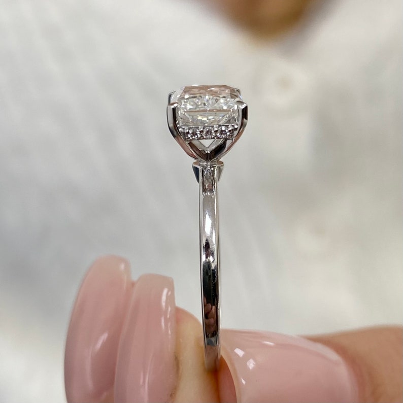 Classic 2.0 CT East West Radiant Moissanite Engagement Ring with Hidden Halo Design 6