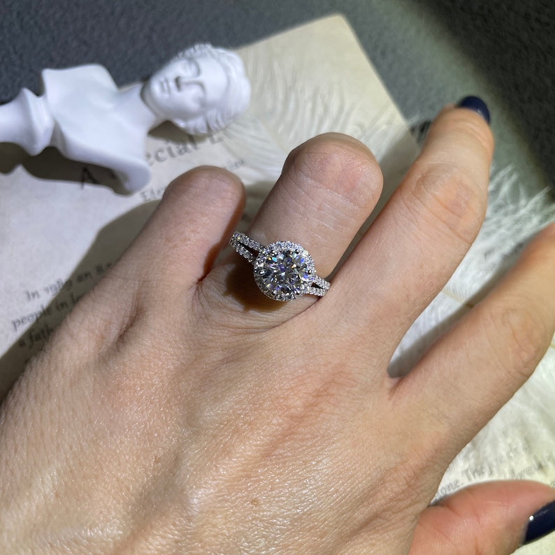 Stunning 1.5 CT Round Moissanite Engagement Ring with Split Shank & Pave Design 7