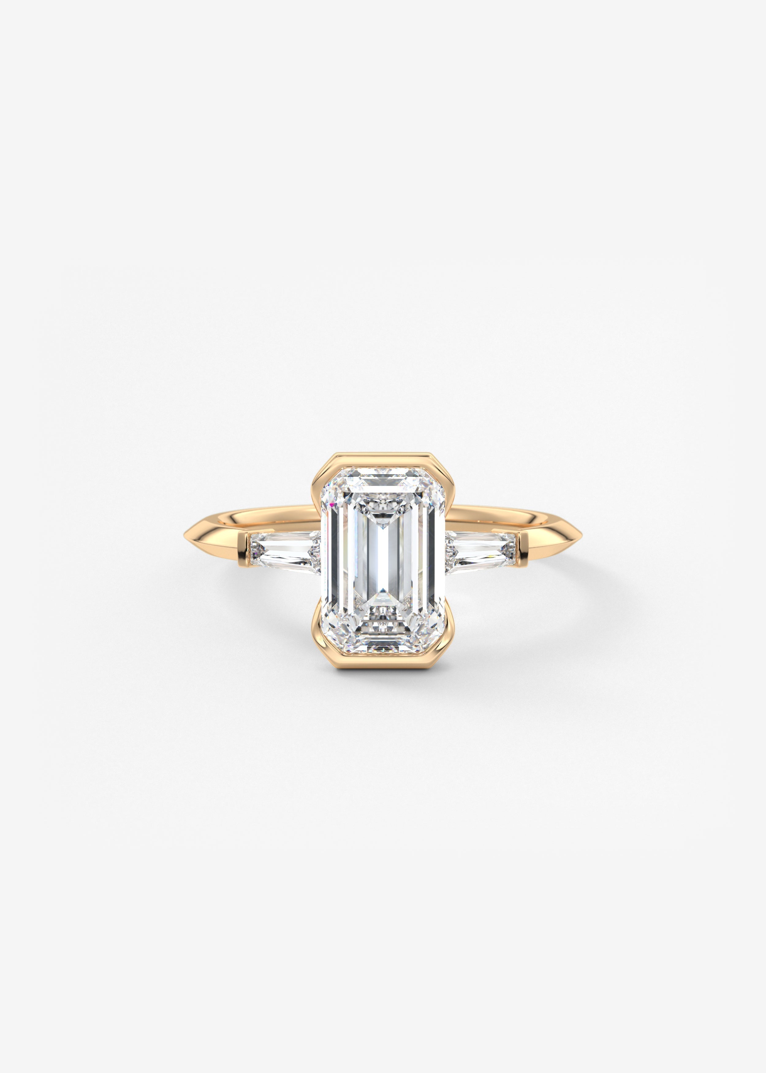 Emerald Three Stone Lab Grown Diamond Engagement Ring