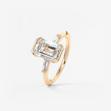 Emerald Three Stone Lab Grown Diamond Engagement Ring