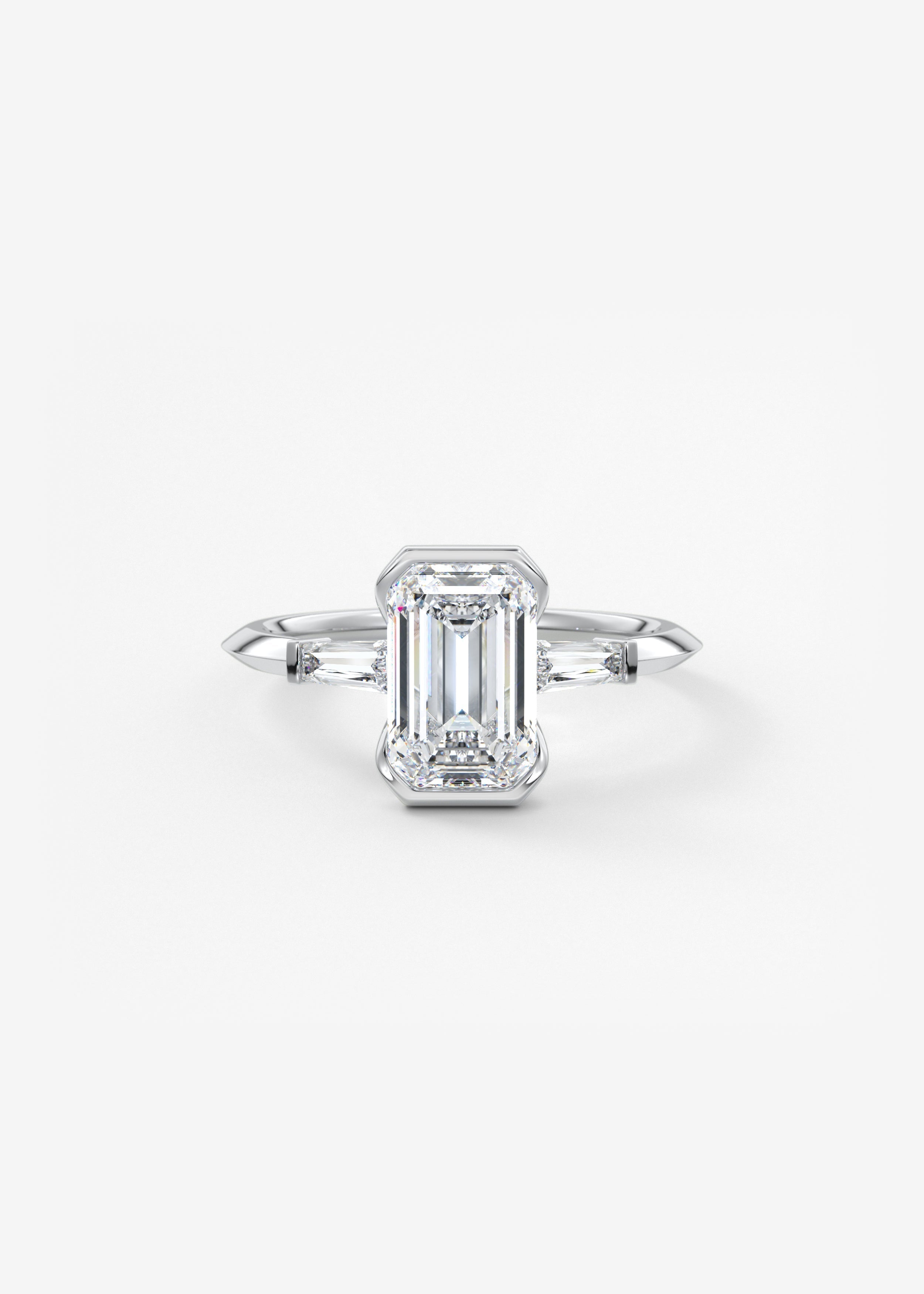 Emerald Three Stone Lab Grown Diamond Engagement Ring