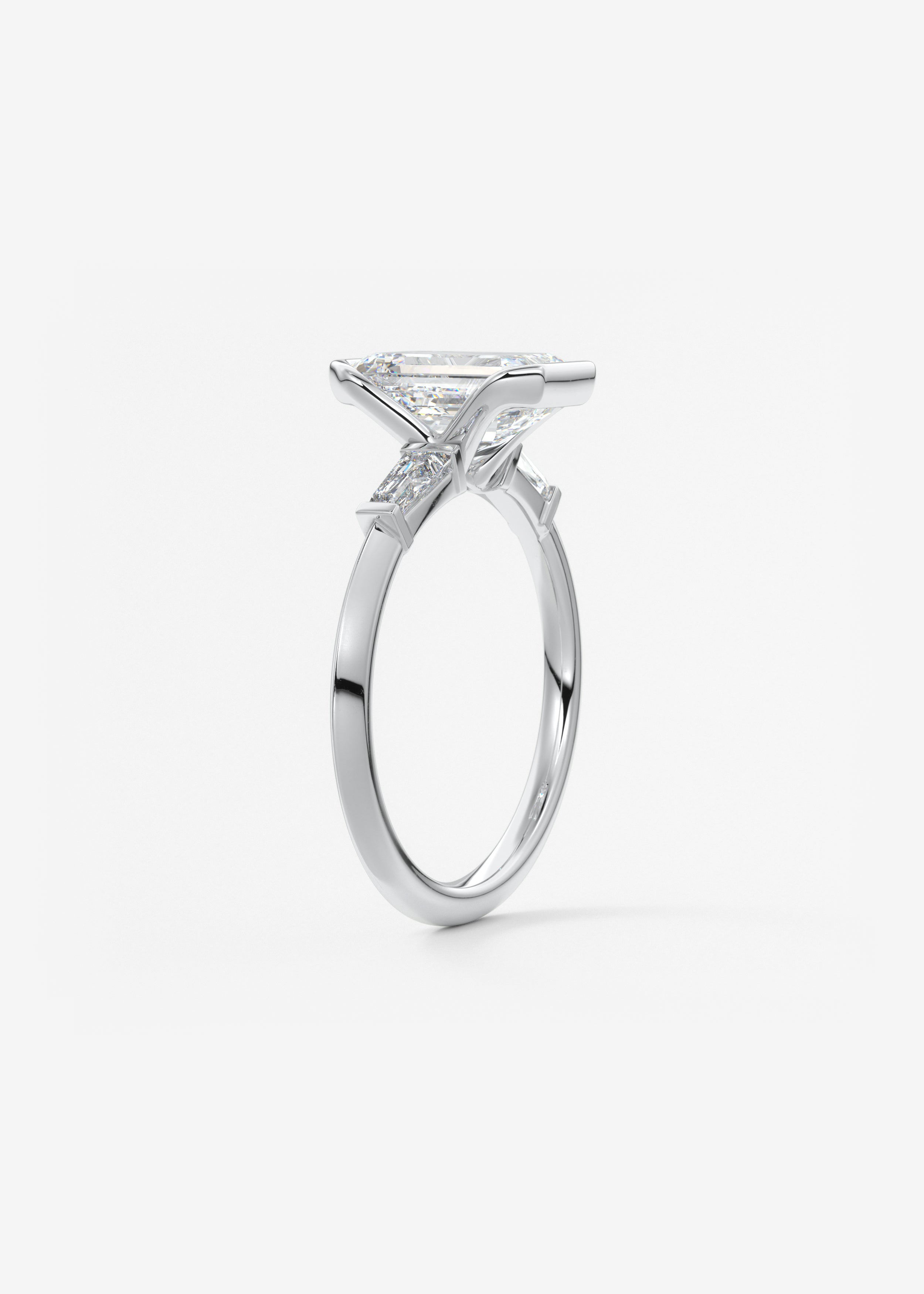 Emerald Three Stone Lab Grown Diamond Engagement Ring