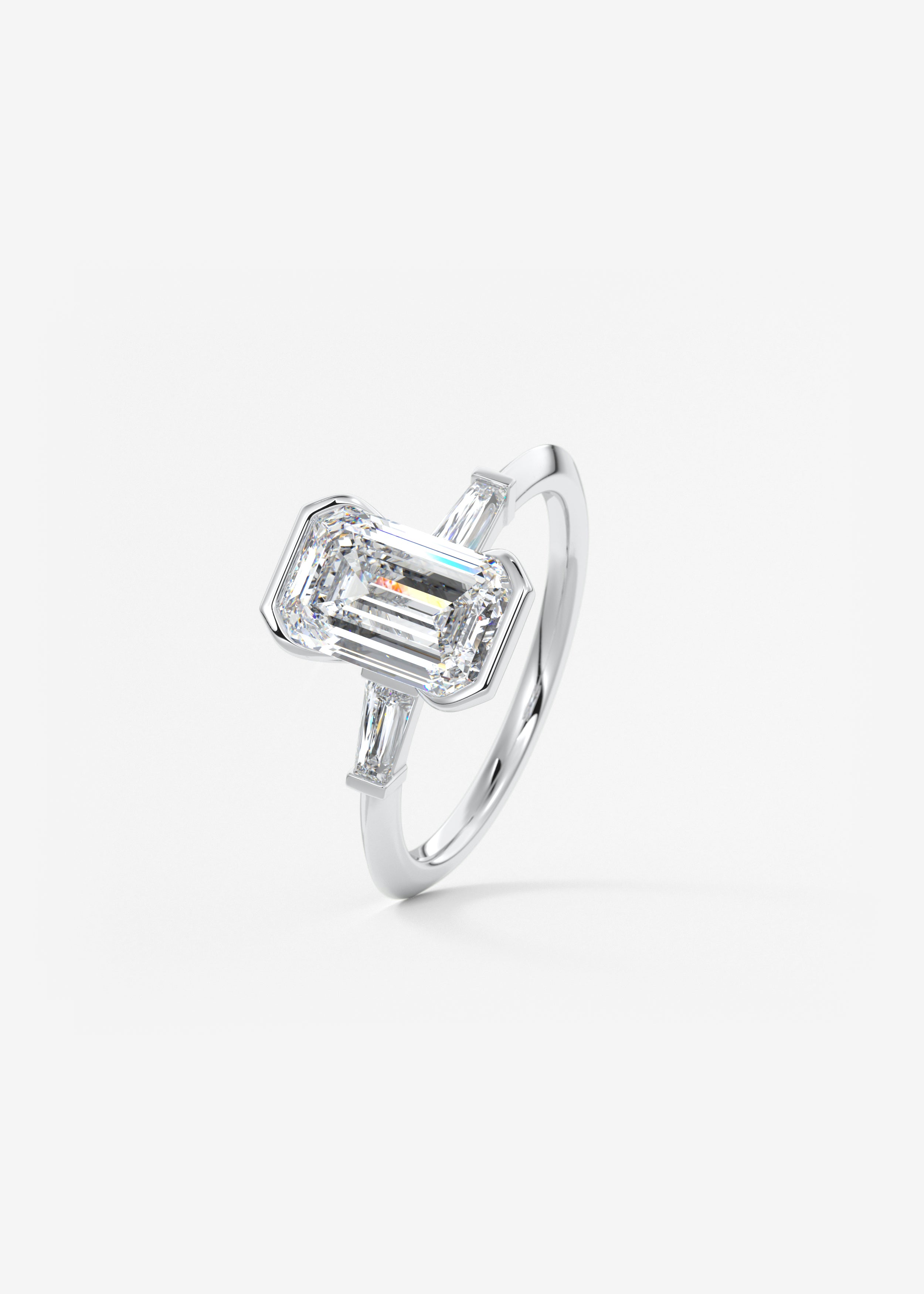 Emerald Three Stone Lab Grown Diamond Engagement Ring