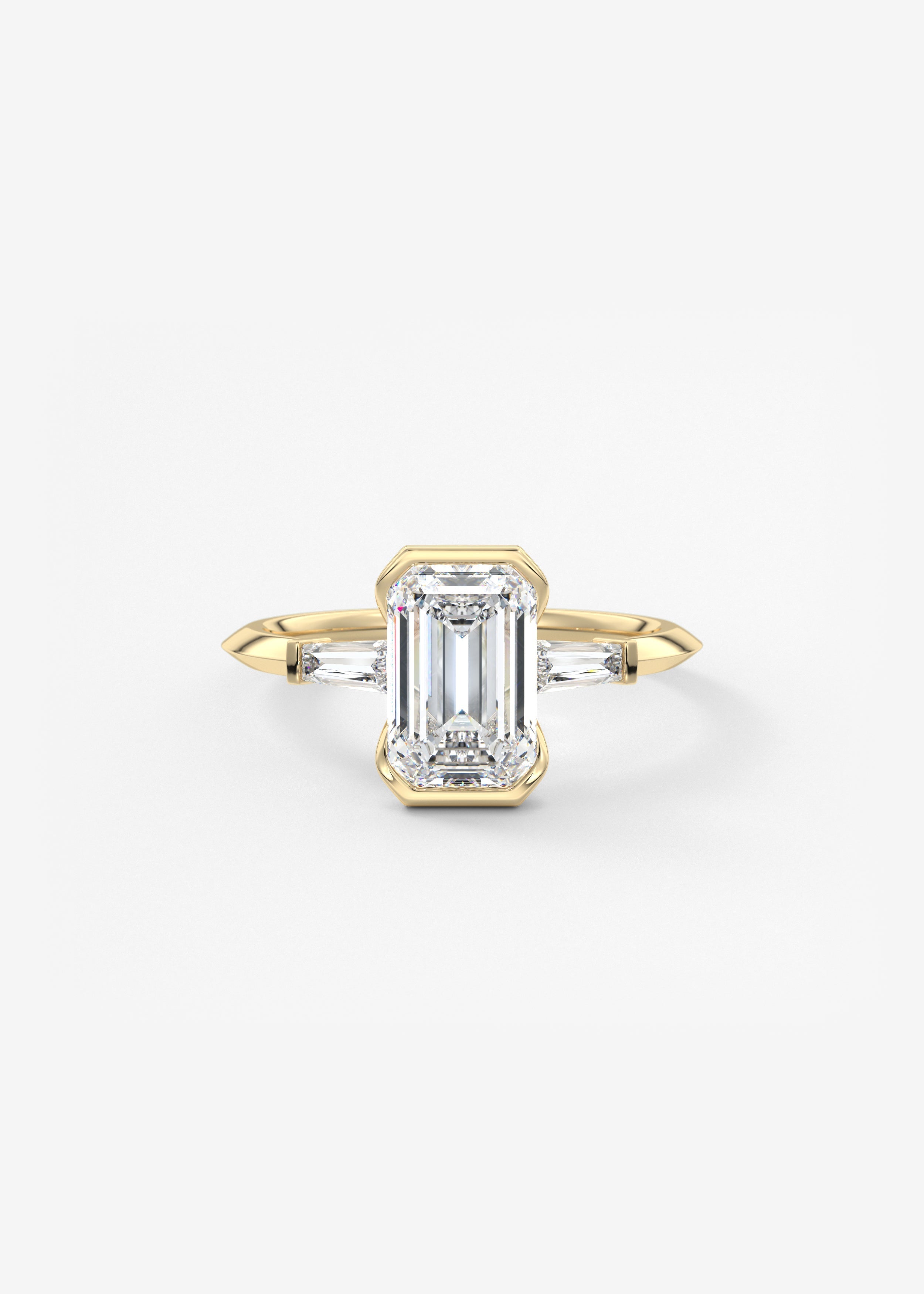 Emerald Three Stone Lab Grown Diamond Engagement Ring