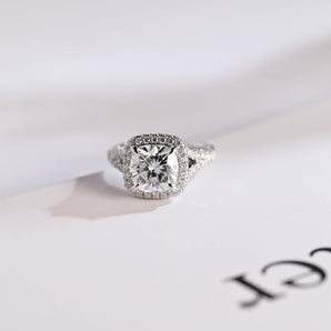 Stunning 1.0 - 2.0 CT Cushion Moissanite Engagement Ring With Pave & Halo Design