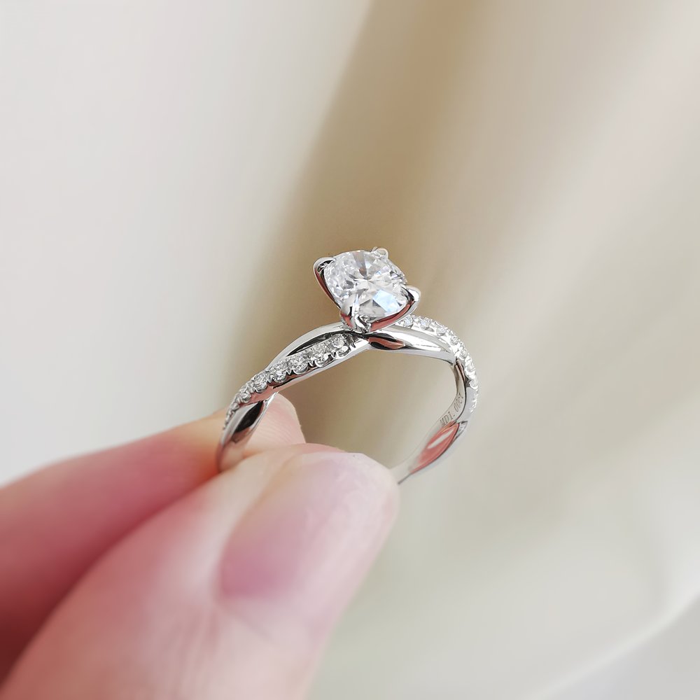 Oval Criss Cross Pave Lab Grown Diamond Engagement Ring