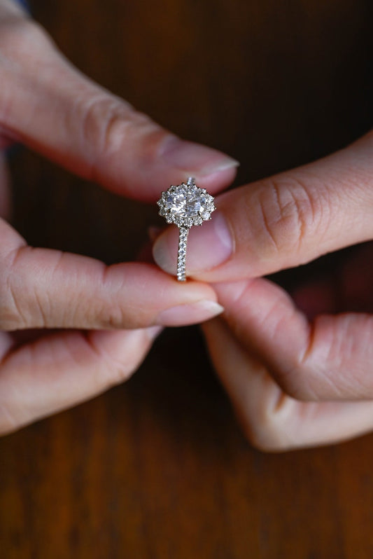 Stunning 1.0 - 2.0 CT Oval Moissanite Engagement Ring with Pave & Halo Design 2