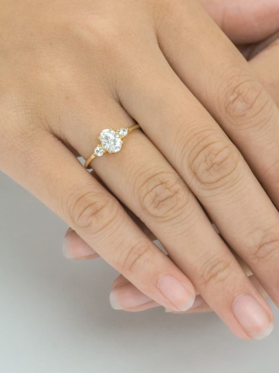 Stunning 1 CT Oval Moissanite Engagement Ring With Three Stone Design 14