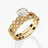 1.50 CT Round Cut Moissanite Bridal Ring Set with Marquise & Round Wedding Bands 2