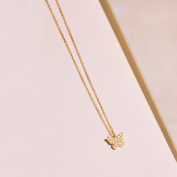 0.20 TCW Round Moissanite Diamond Butterfly Pendant Necklace in Solid Gold 4