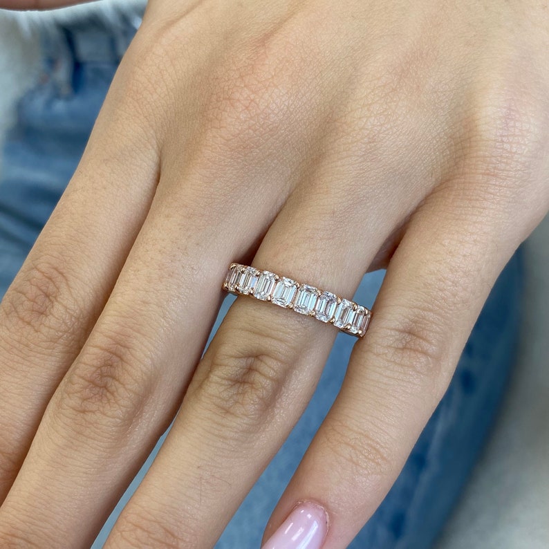 Stunning 3.98 CT Emerald Moissanite Stones Full Eternity Wedding Bands 2