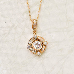 0.40 TCW Round Moissanite Diamond Halo Pendant Necklace in Solid Gold