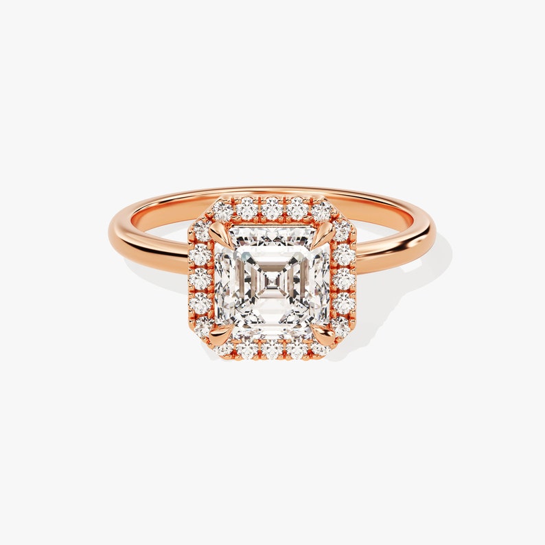 Stunning 1.0-2.0 CT Asscher Moissanite Engagement Ring with Halo Design 5
