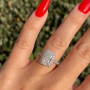 Stunning 2.05 CT Radiant Moissanite Engagement Ring with Halo & Pave Design