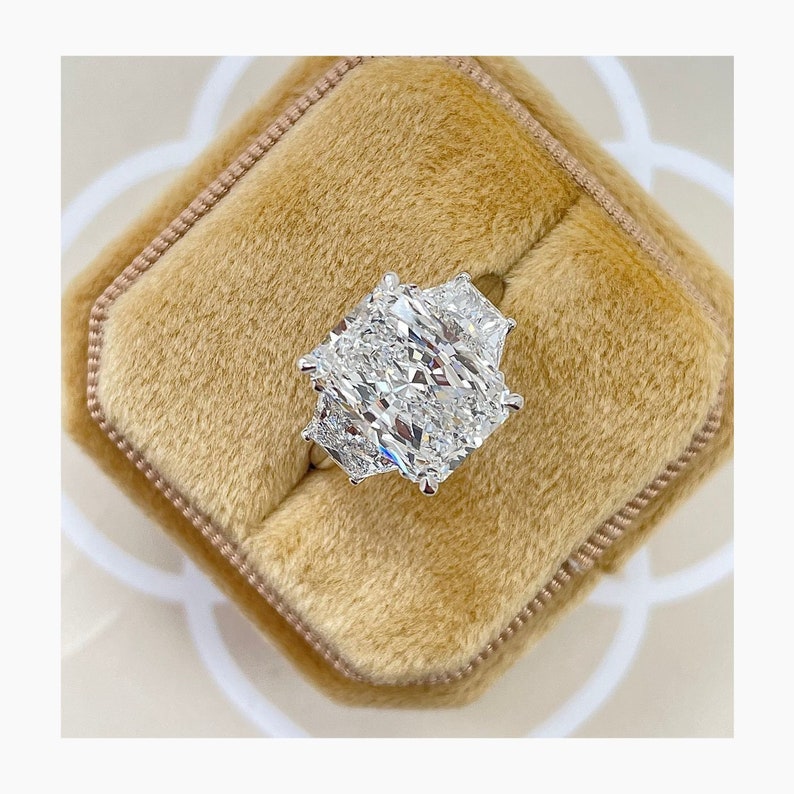Stunning 4.0 CT Radiant Moissanite Engagement Ring with Three Stone Design 1