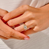 1.0 CT Round Cut Moissanite Halo Bridal Ring Set with Curved Wedding Bands 8