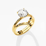 1.50 CT Round Cut Moissanite Bridal Ring Set with Plain Wedding Bands 2