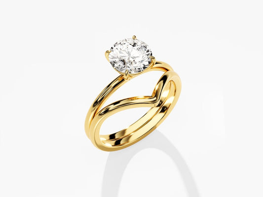 1.50 CT Round Cut Moissanite Solitaire Bridal Ring Set with Round Plain Curved Wedding Bands 2