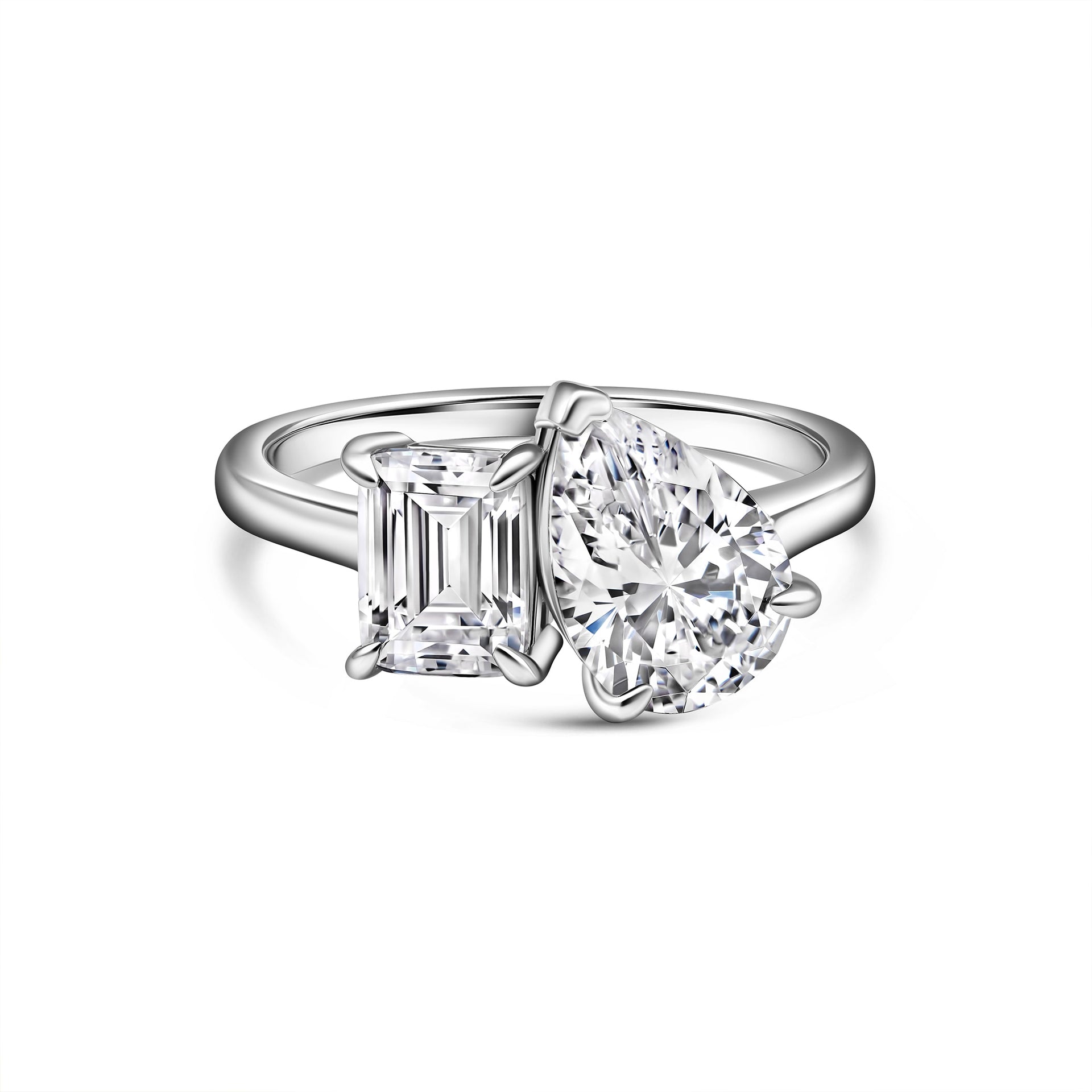 Stunning 1.75 & 4 CT Emerald & Pear Moissanite Engagement Ring with Two stones  Design 1
