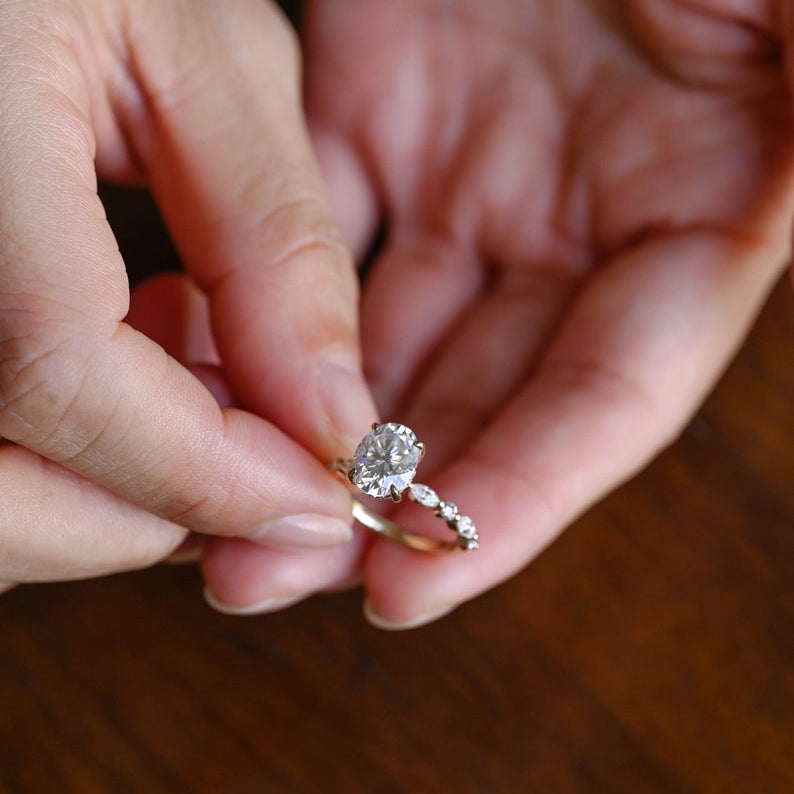 Stunning 1.0 - 2.0 CT Oval Moissanite Engagement Ring with Pave & Hidden Halo Design 2