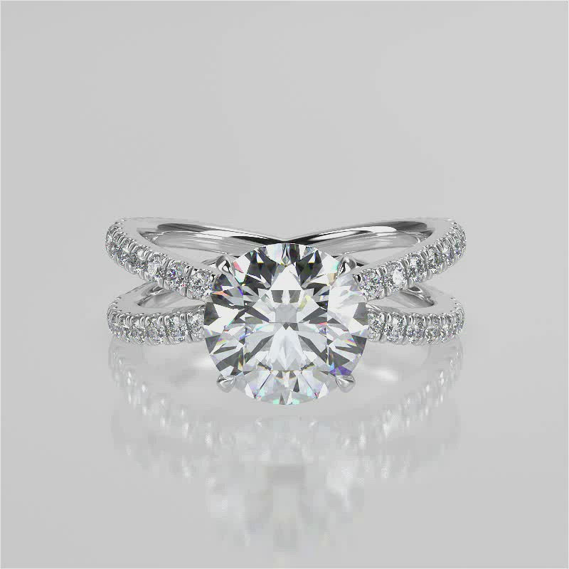 Stunning 2.0 CT Round Moissanite Engagement Ring with Criss-cross Pave Design 4
