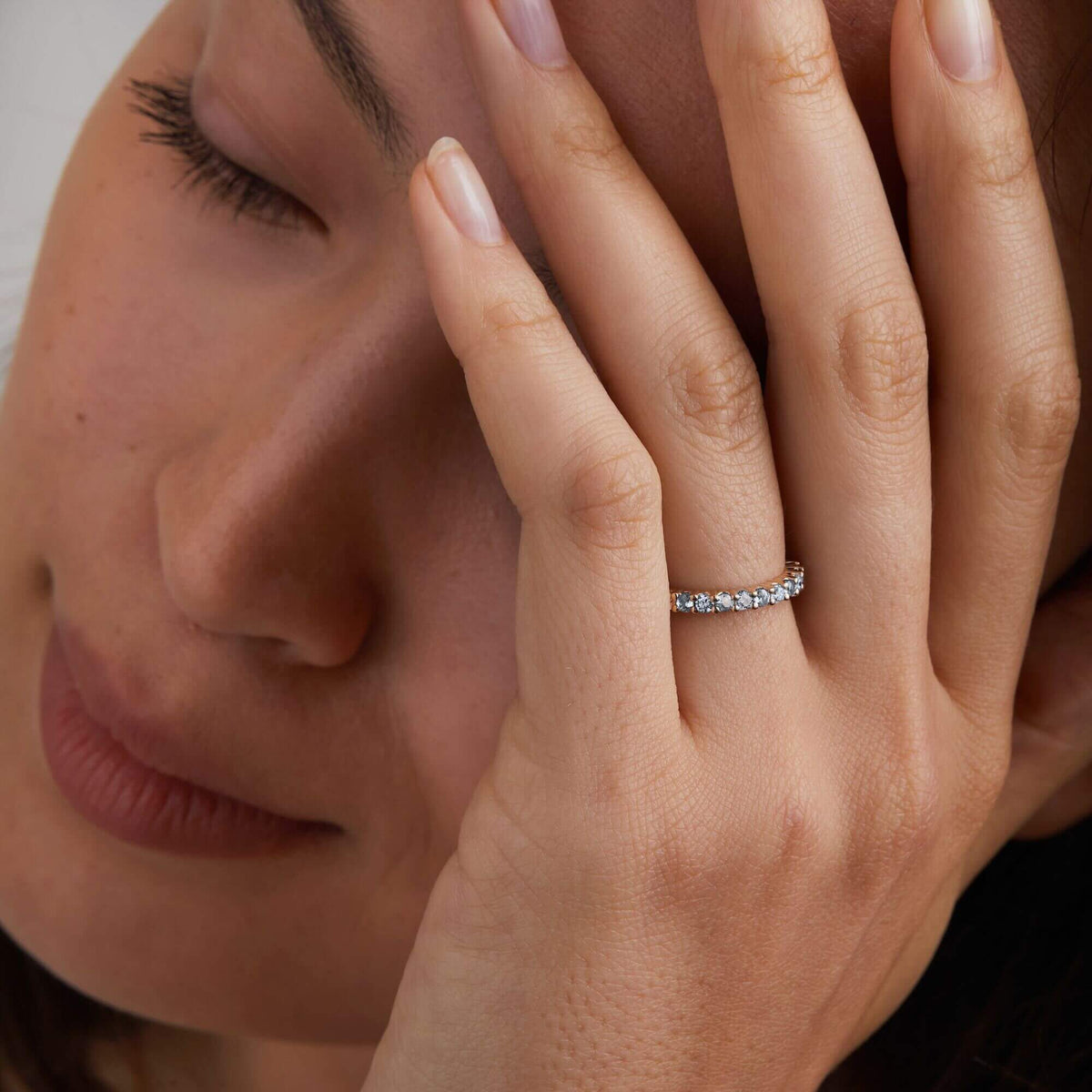 1.32 TCW Round Aquamarine Lab Made Diamond- March Birthstone Wedding Band 6