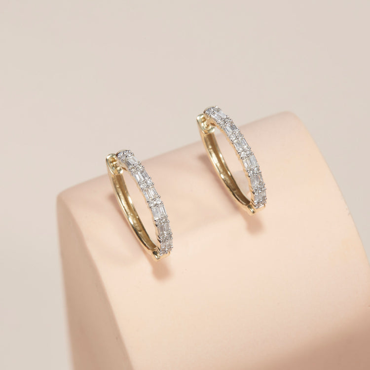 Stunning 1.0 TCW Baguette Cut Moissanite Huggies Earrings in Gold 3