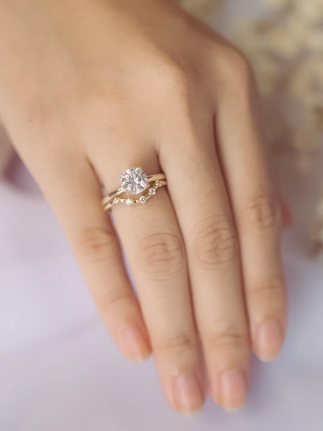 Stunning 1.0 CT Round Moissanite Engagement Ring with Hidden Halo Design 10