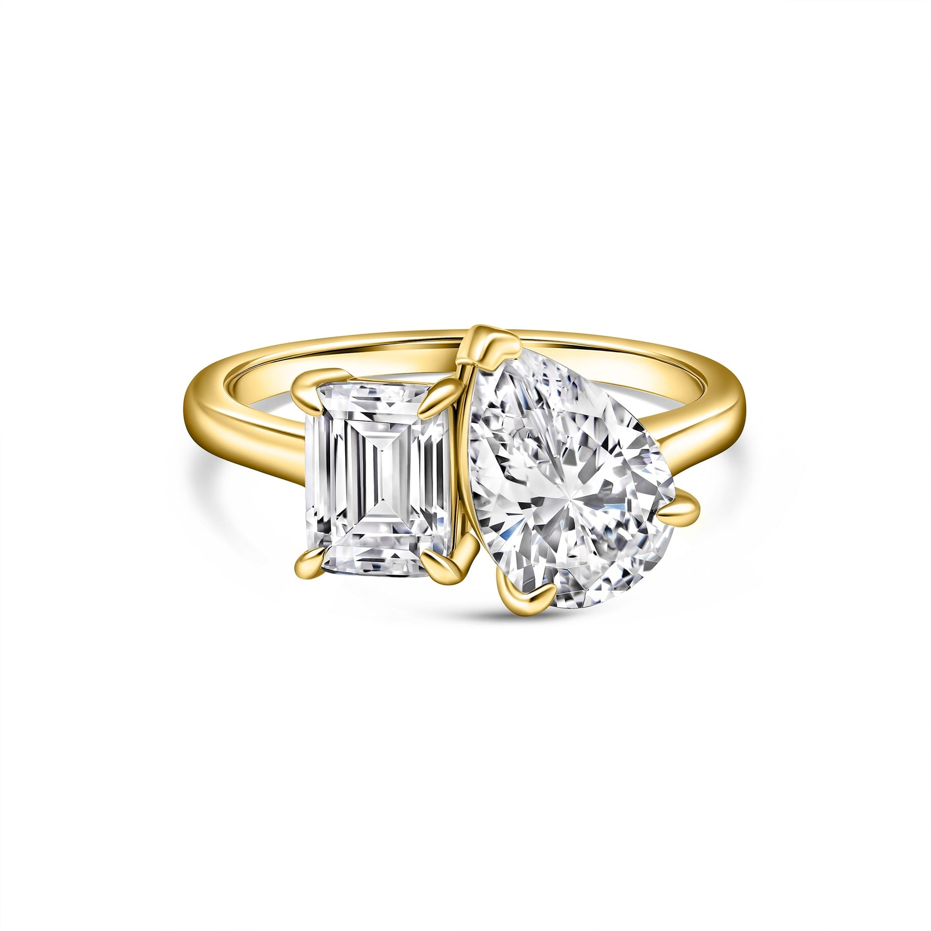 Stunning 1.75 & 4 CT Emerald, Pear Moissanite Engagement Ring with Two Stone Design 1