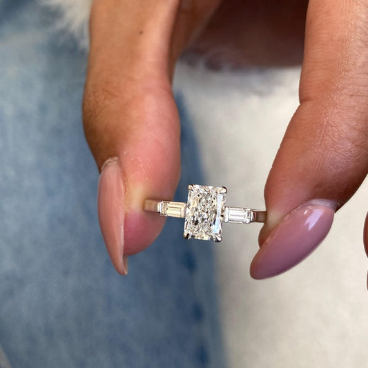 1.0 CT Radiant Moissanite Engagement Ring with Three Stone Design 2