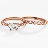 1.0 CT Round Cut Moissanite Milgrain Pave Bridal Ring Set with Round Milgrain Wedding Bands 3