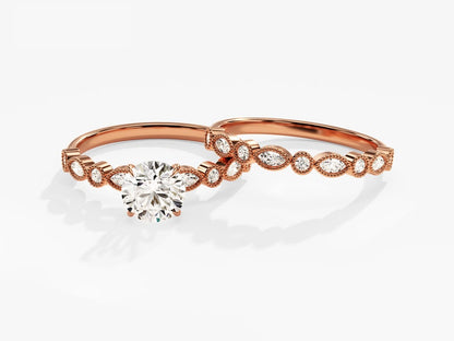 1.50 CT Round Cut Moissanite Bridal Ring Set with Marquise & Round Wedding Bands 4