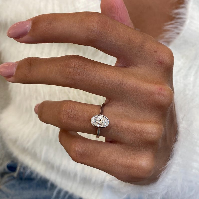 Stunning 1.0 CT Oval Moissanite Engagement Ring in Bezel Design 4