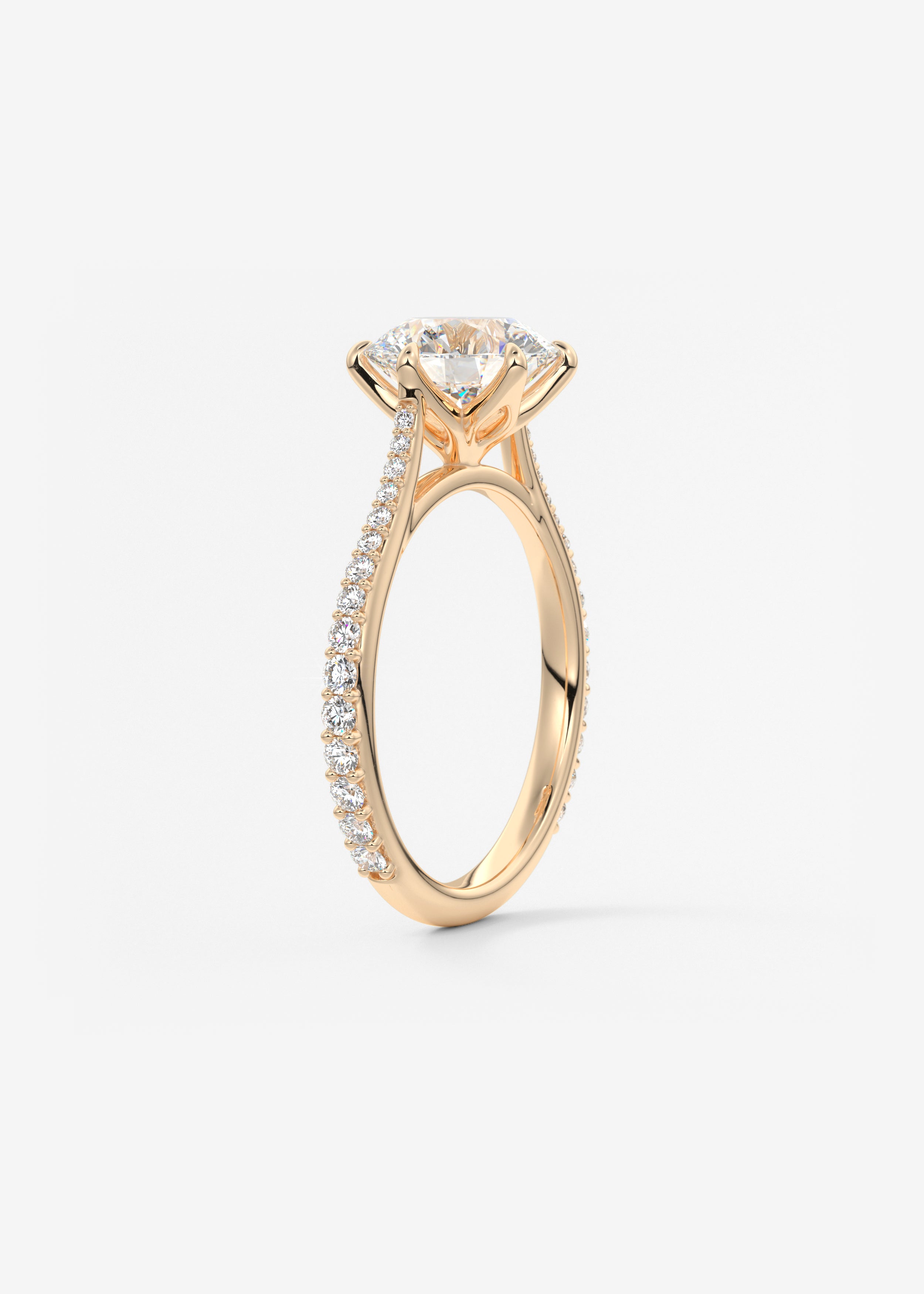 Round Pave Cathedral Lab Grown Diamond Engagement Ring