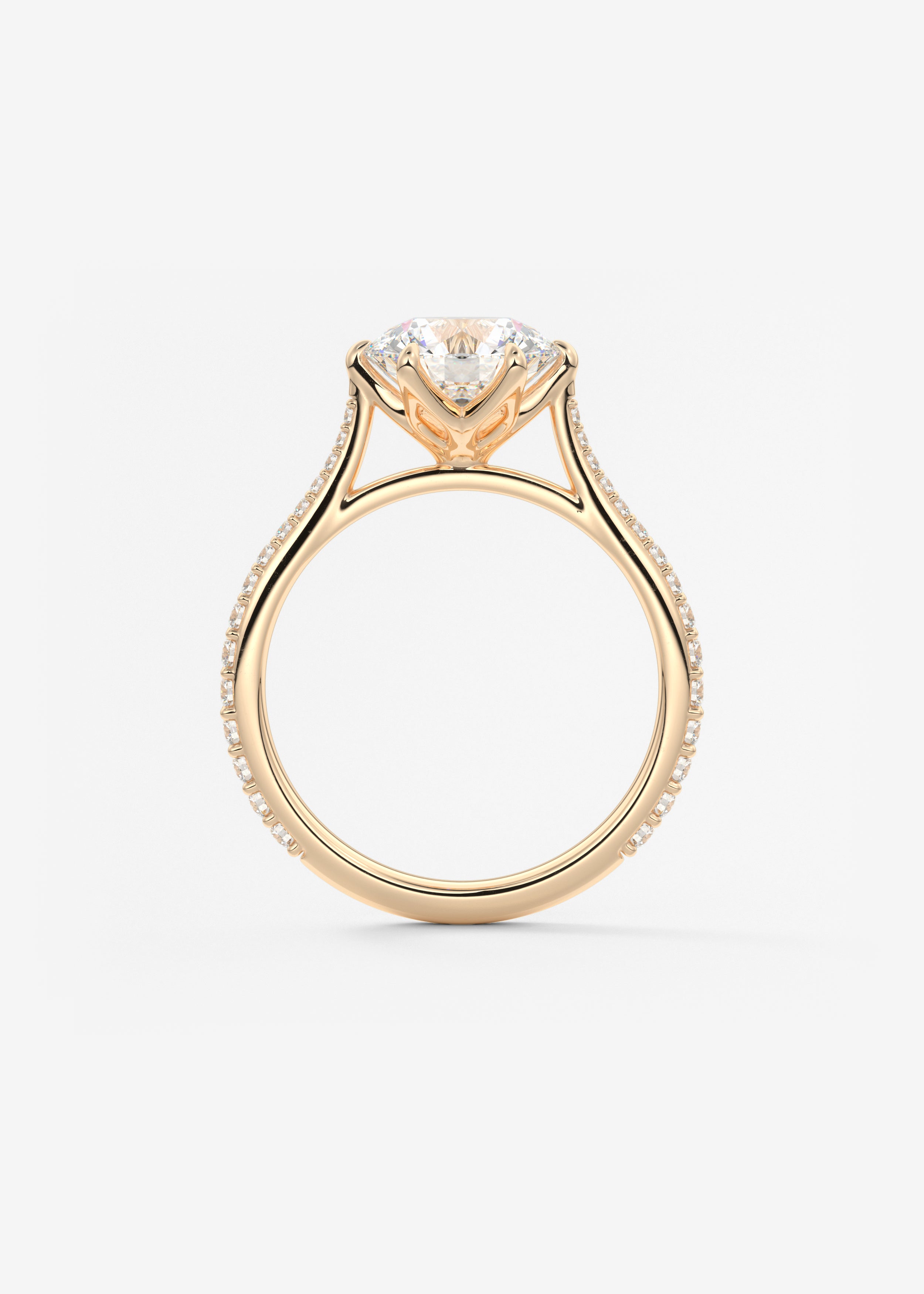 Round Pave Cathedral Lab Grown Diamond Engagement Ring