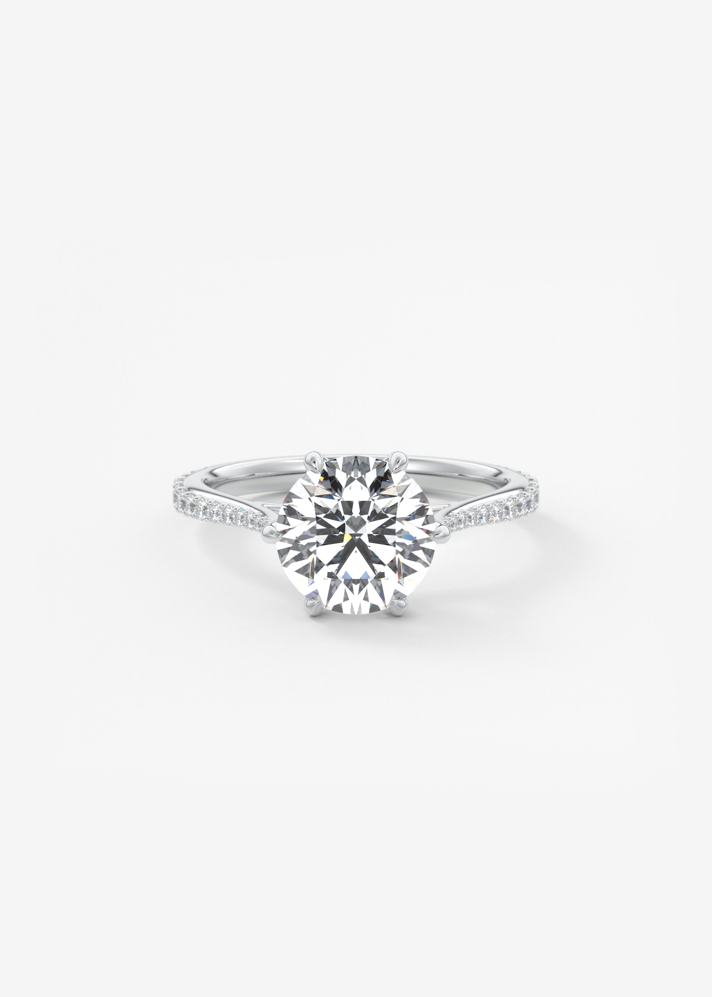 Round Pave Cathedral Lab Grown Diamond Engagement Ring