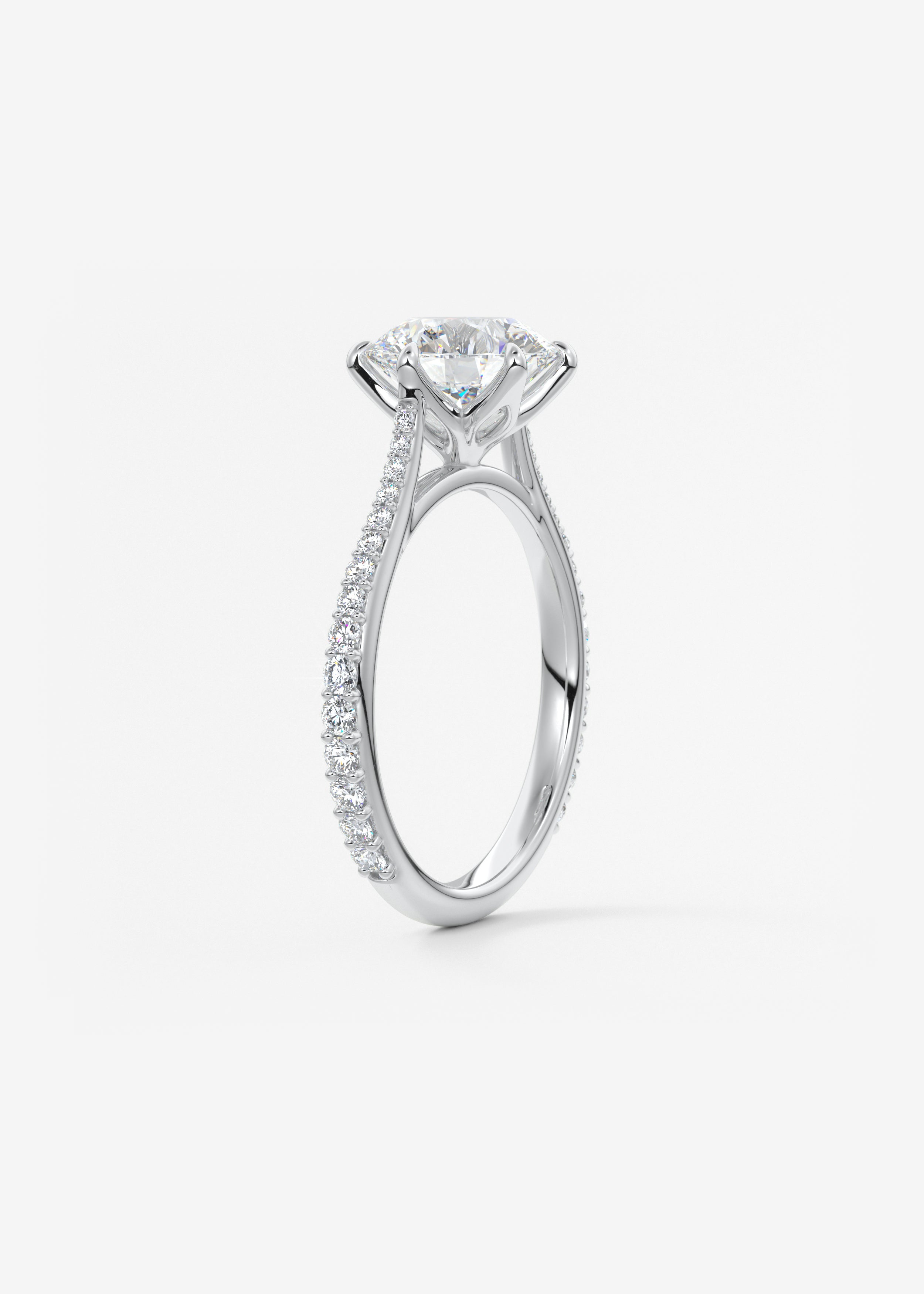 Round Pave Cathedral Lab Grown Diamond Engagement Ring