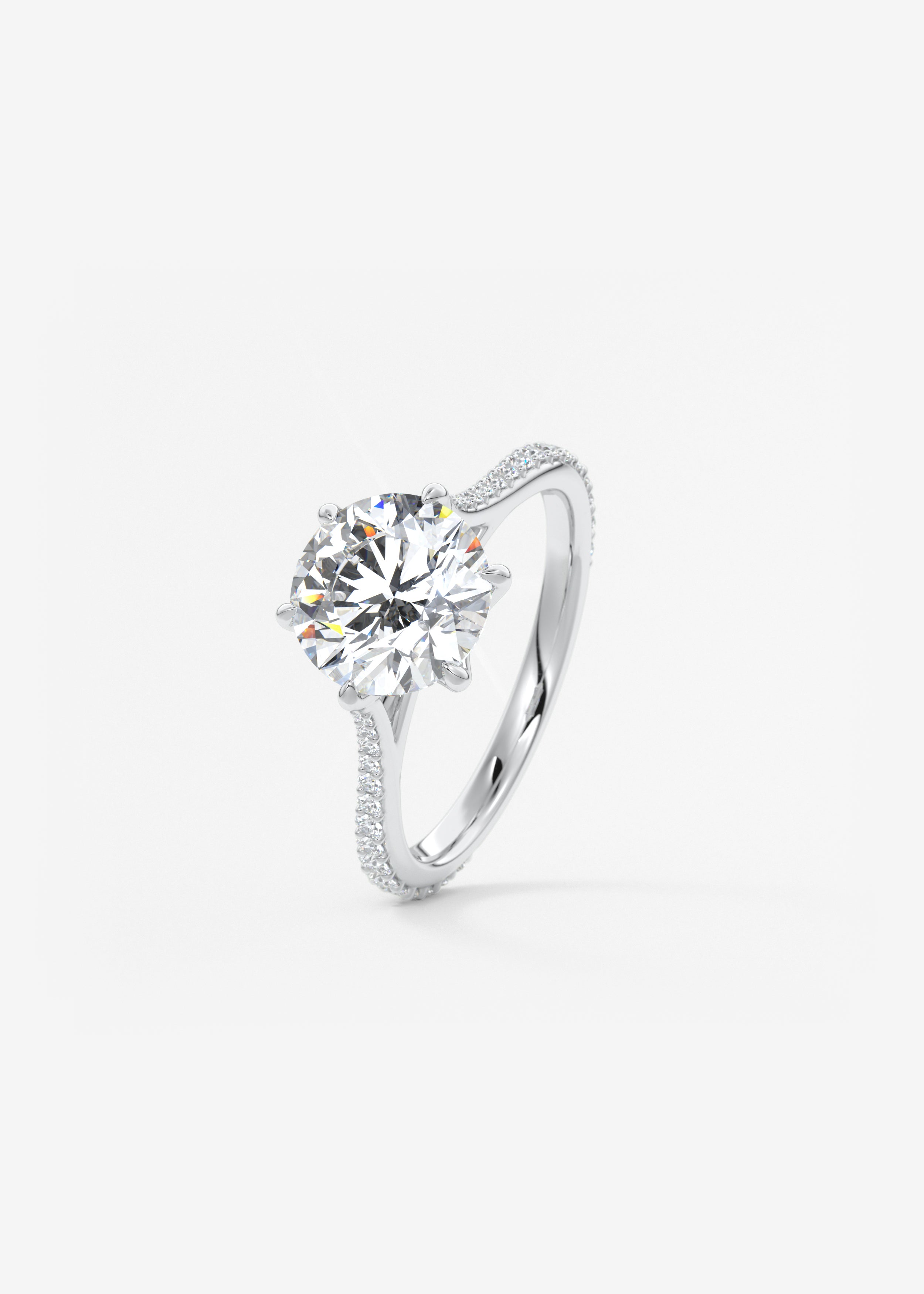 Round Pave Cathedral Lab Grown Diamond Engagement Ring