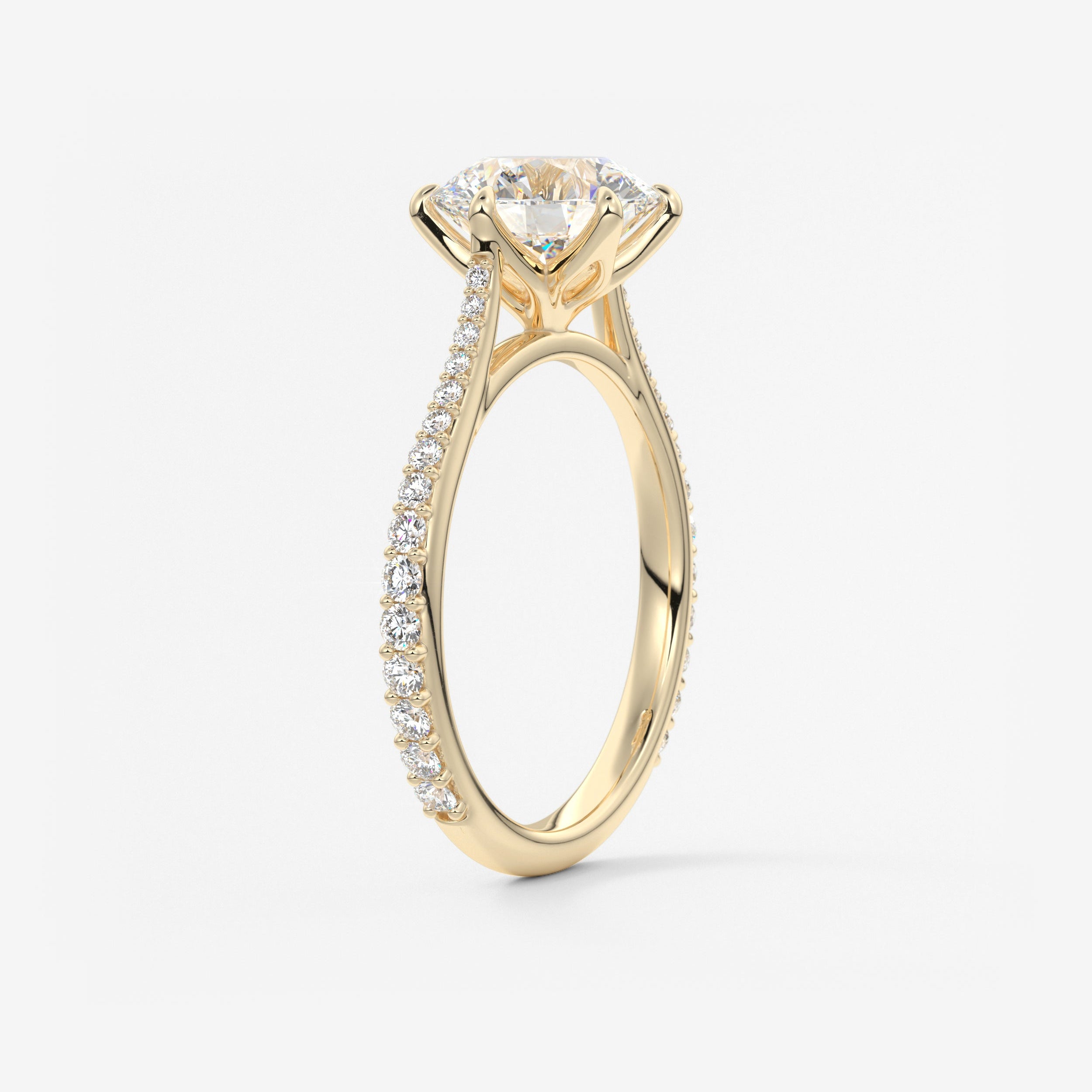 Round Pave Cathedral Lab Grown Diamond Engagement Ring