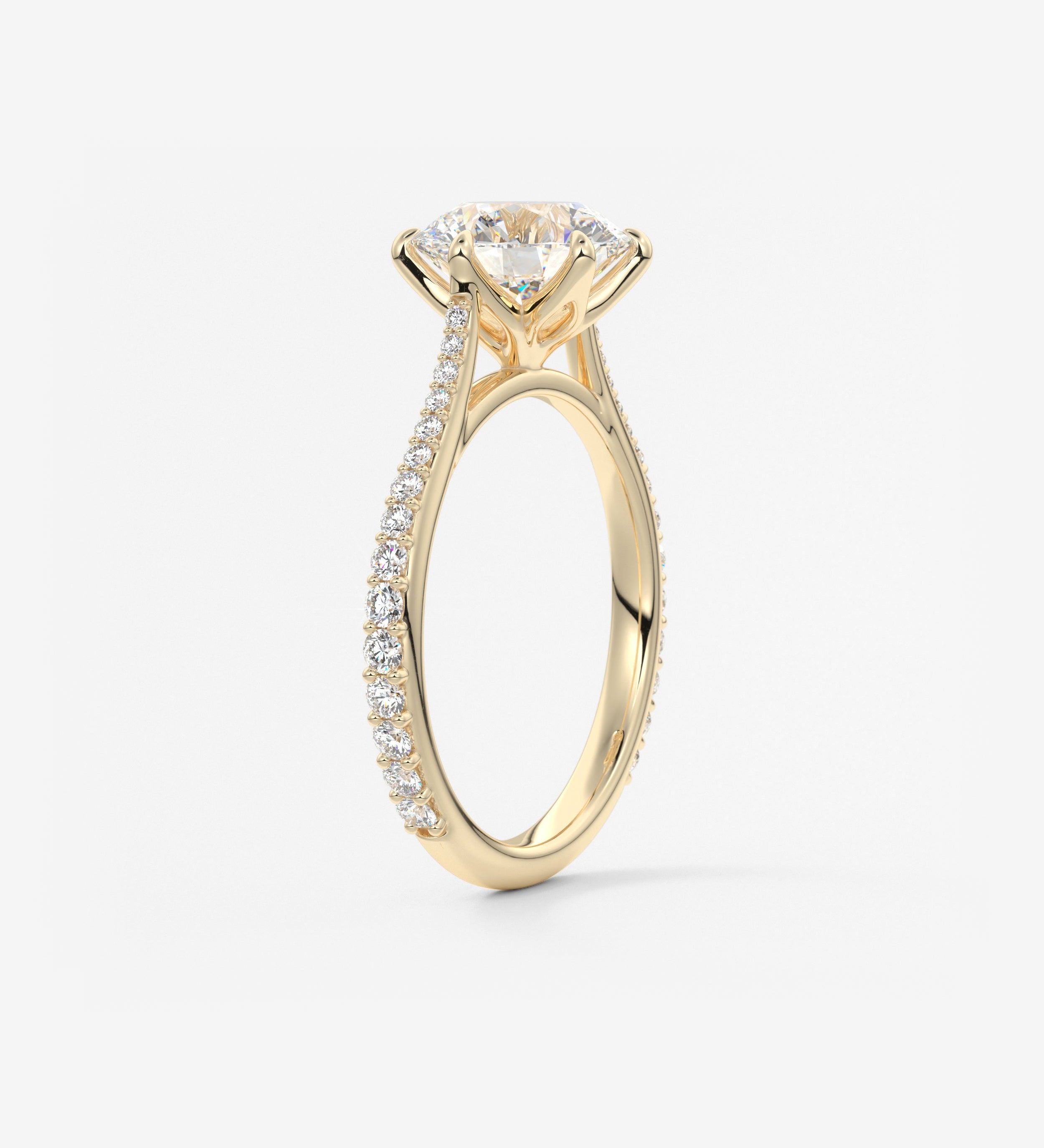 Round Pave Cathedral Lab Grown Diamond Engagement Ring