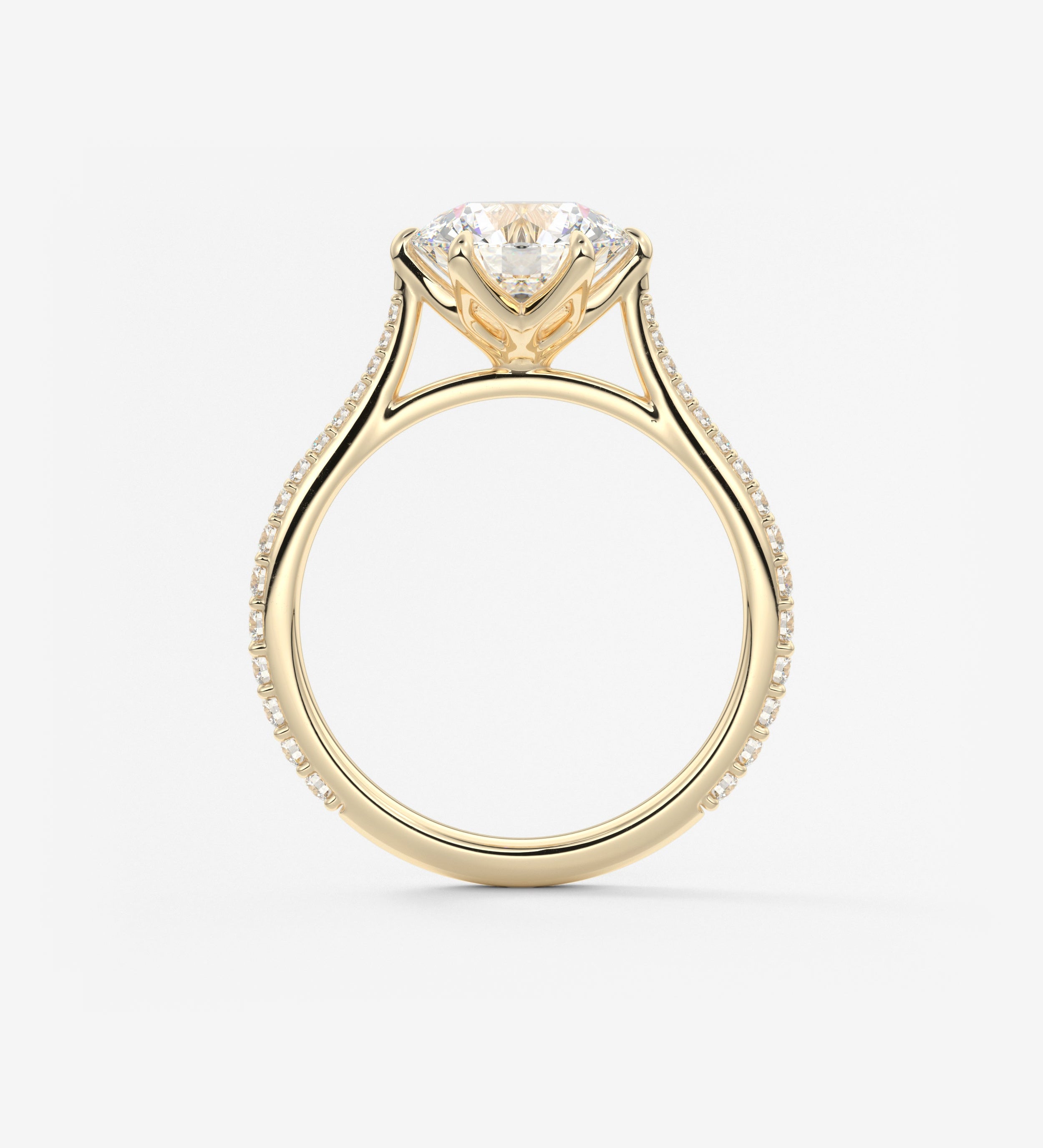 Round Pave Cathedral Lab Grown Diamond Engagement Ring