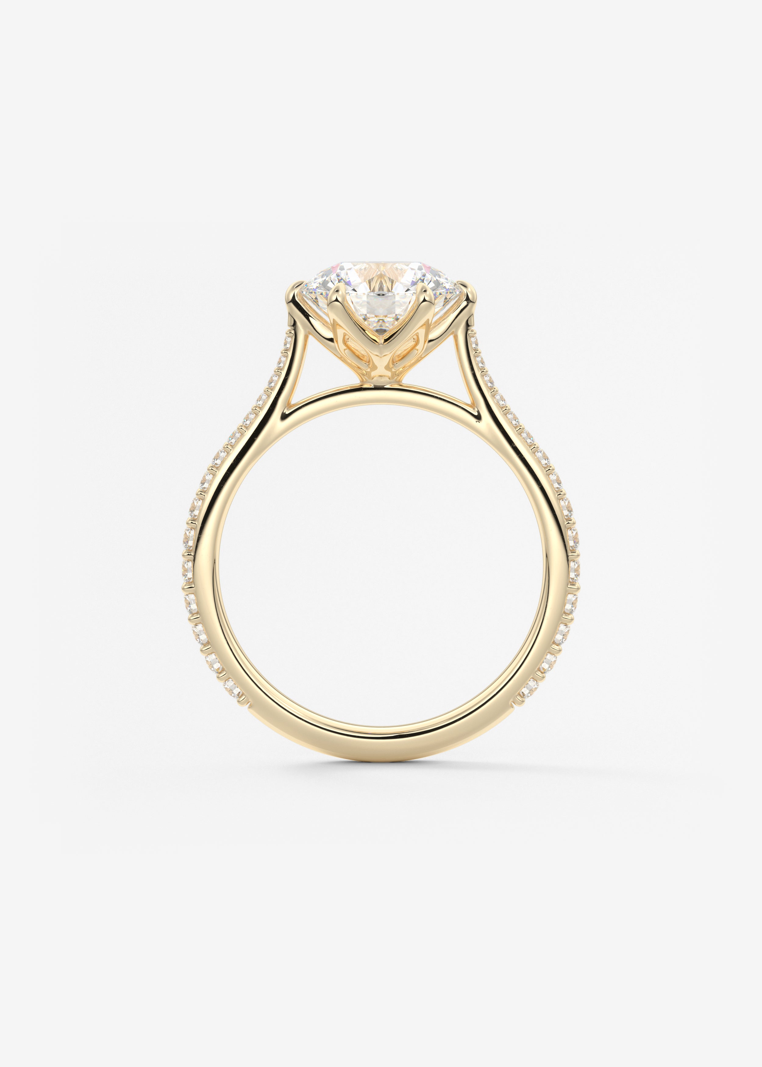 Round Pave Cathedral Lab Grown Diamond Engagement Ring