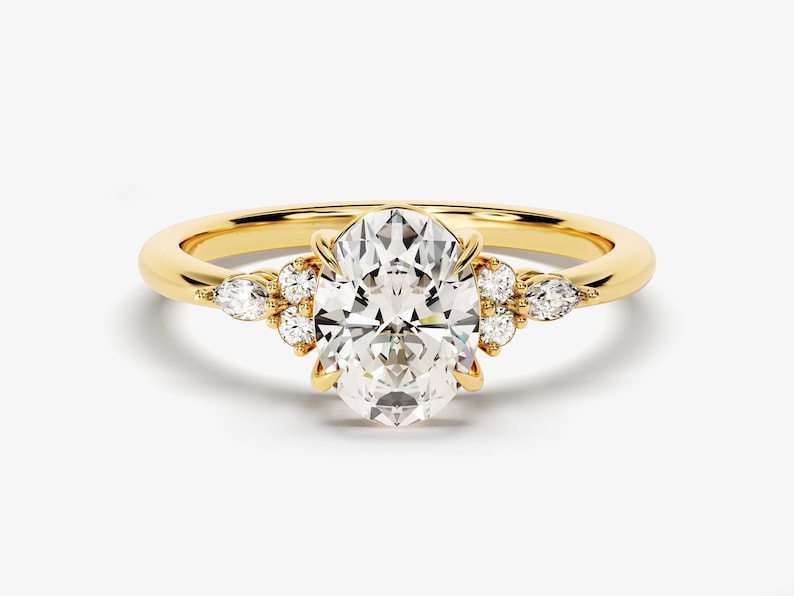 Stunning 1.50 CT Oval Moissanite Engagement Ring with Cluster Design 1