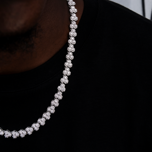 40 CT Round Moissanite Diamond Honeycomb Chain Silver Necklace For Him 2