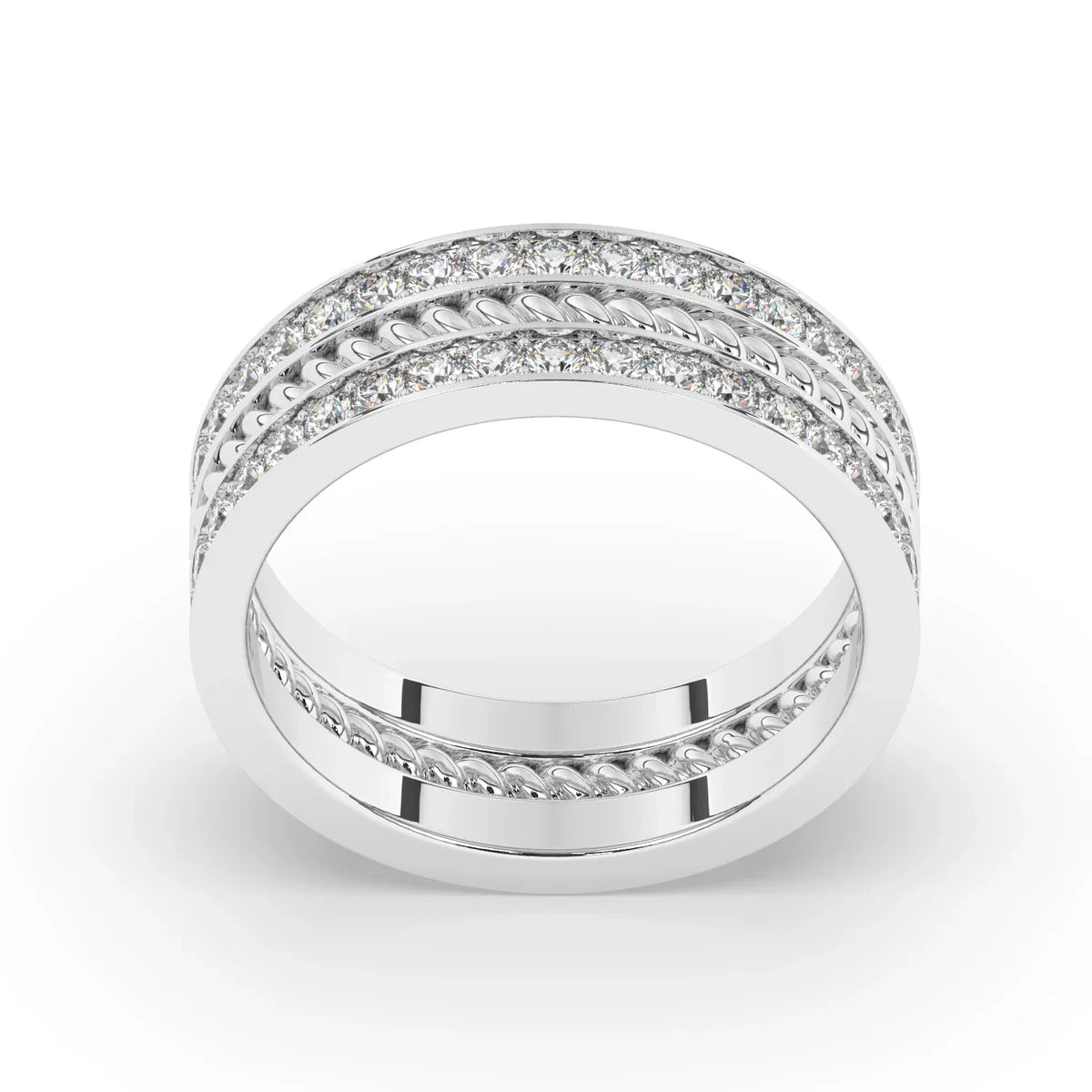 Delicate 0.90 TCW Moissanite Two Row Men's Wedding Band with Round Cut Stones in Solid Gold 2
