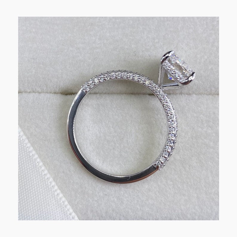 Stunning 2.5 CT Radiant Moissanite Engagement Ring with Pave and Hidden Halo Designs 6