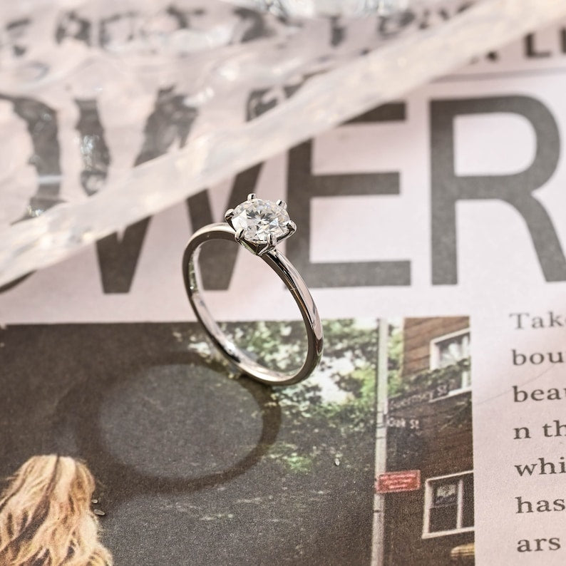 Stunning 1.0 CT Round Moissanite Engagement Ring with Solitaire Design 10