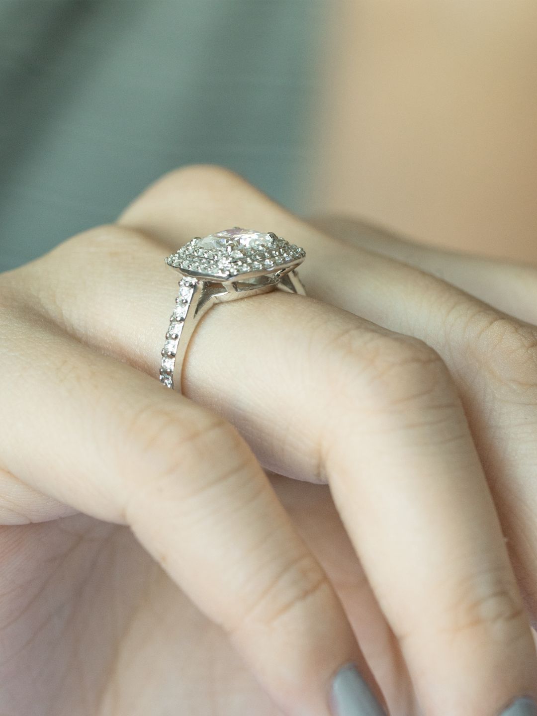 Stunning 1.0 CT Cushion Moissanite Engagement Ring with Double Halo and Pave Design 8